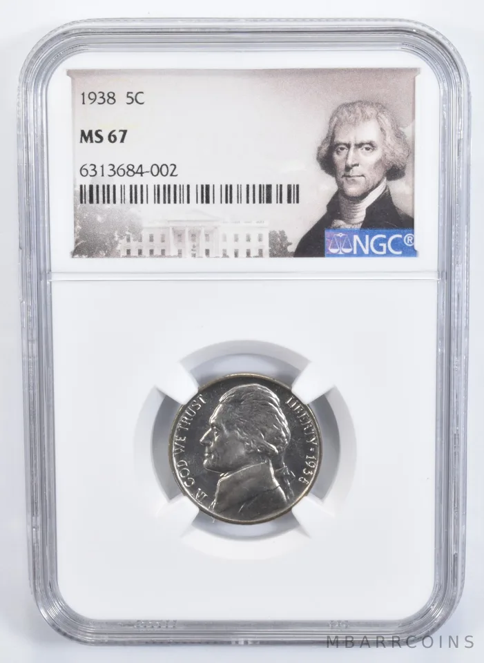 1938 Jefferson Nickel MS67 NGC Special Label First Year