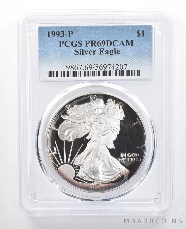1993-P American Silver Eagle PR69 DCAM PCGS Peripheral Tone *7689