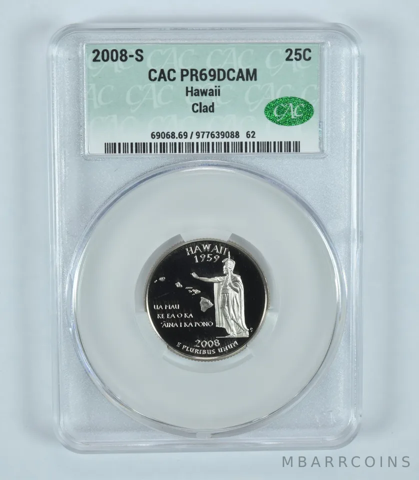 2008-S Washington State Quarter Hawaii CLAD PR69 DCAM CAC CACg