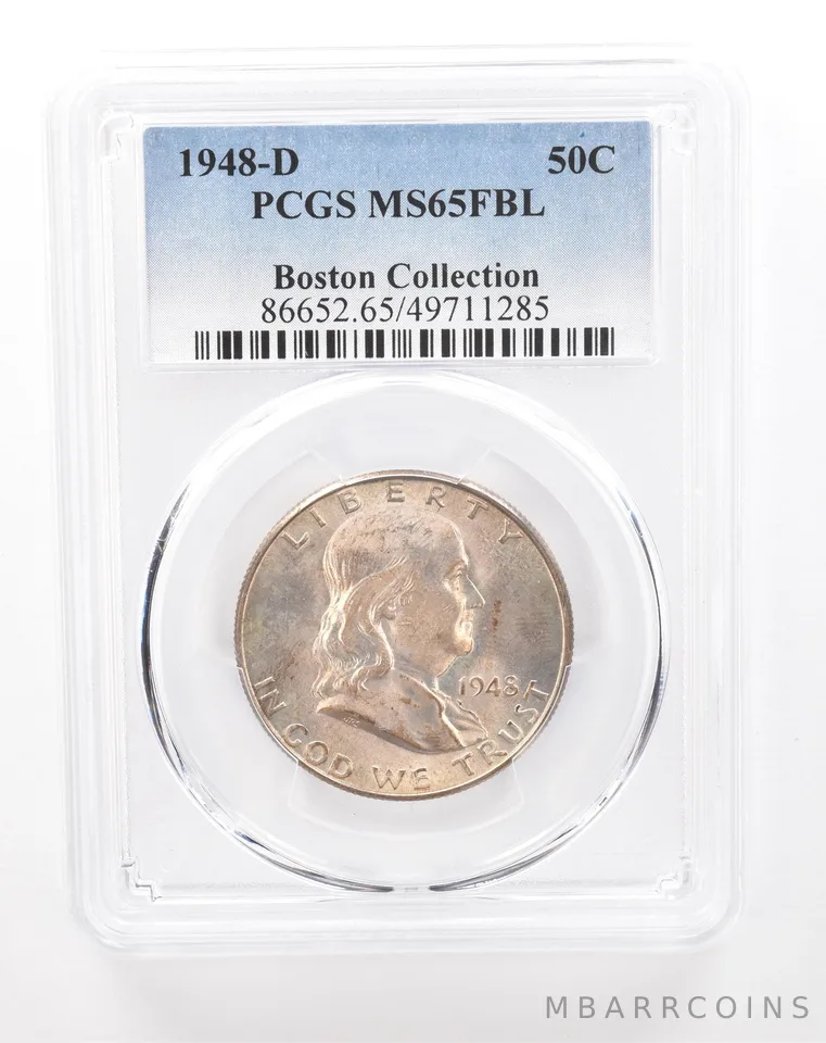 1948-D Franklin Half Dollar Boston Collection MS65 FBL PCGS Nice Tone a2842