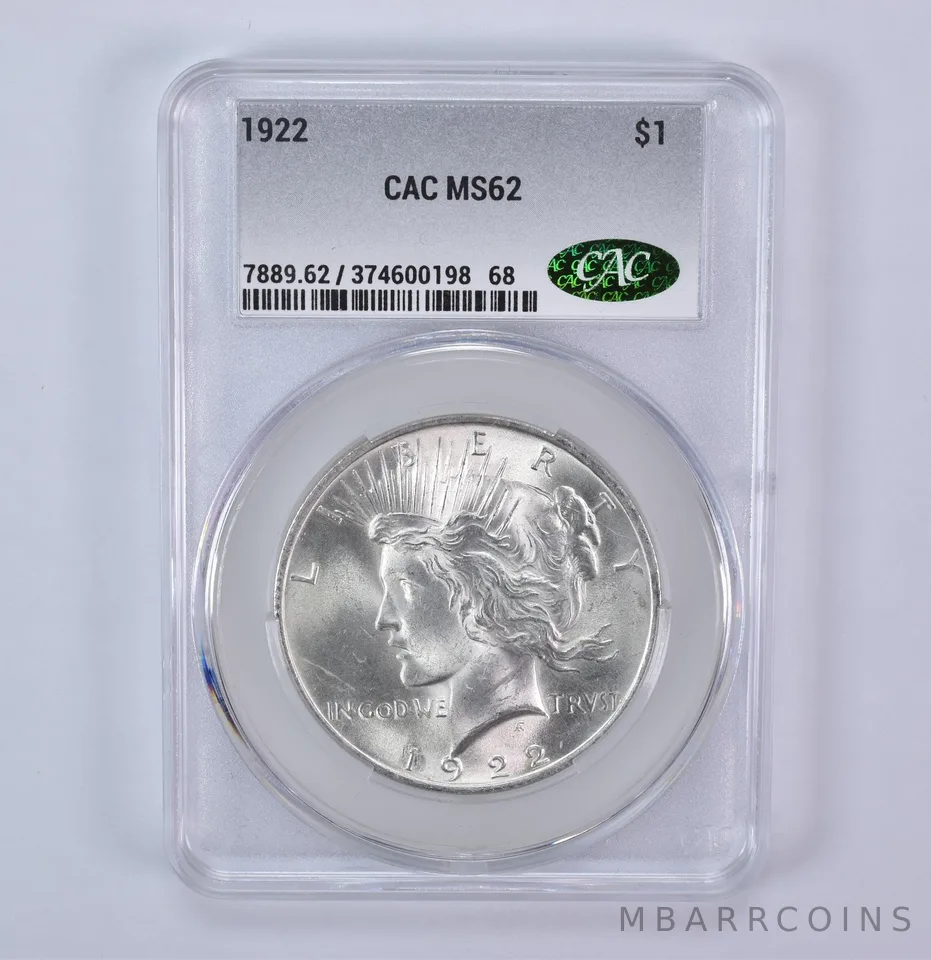 1922 Peace Silver Dollar MS62 CAC CACg