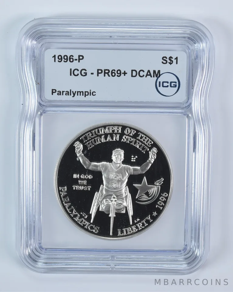 1996-P Paralympics Commemorative Silver Dollar PR69+ DCAM ICG