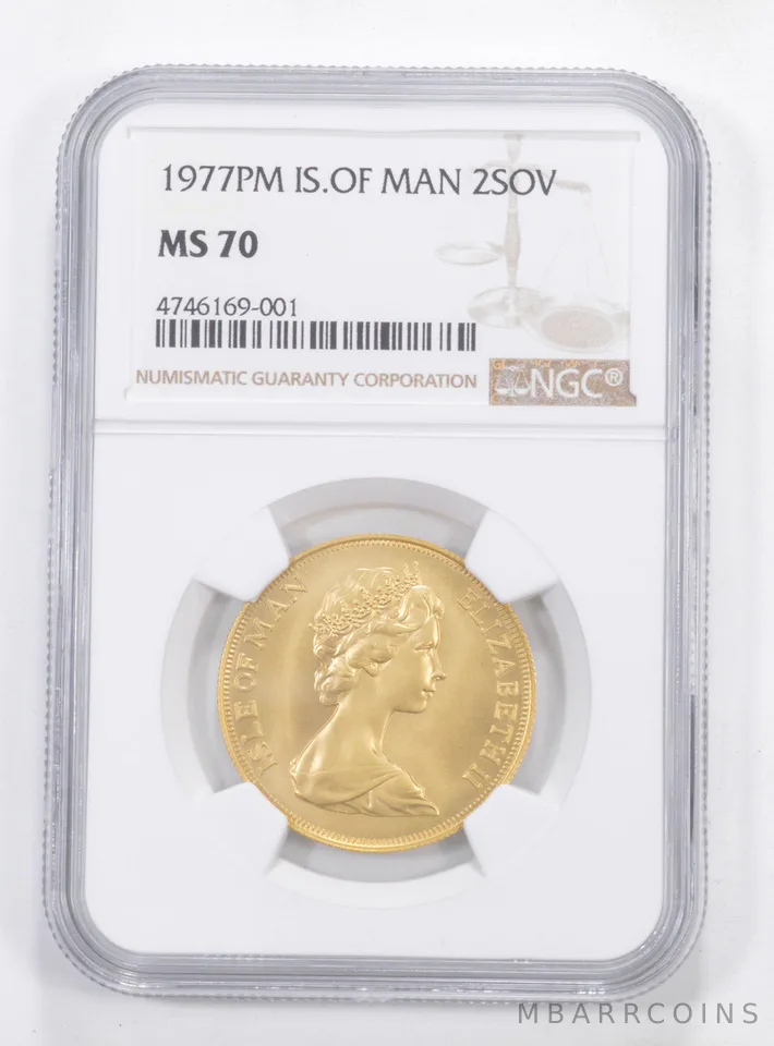 MS70 1977-PM Isle Of Man 2 Sovereign Gold Graded NGC a5893