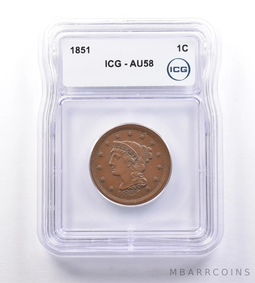1851 Braided Hair Large Cent AU58 ICG *9211