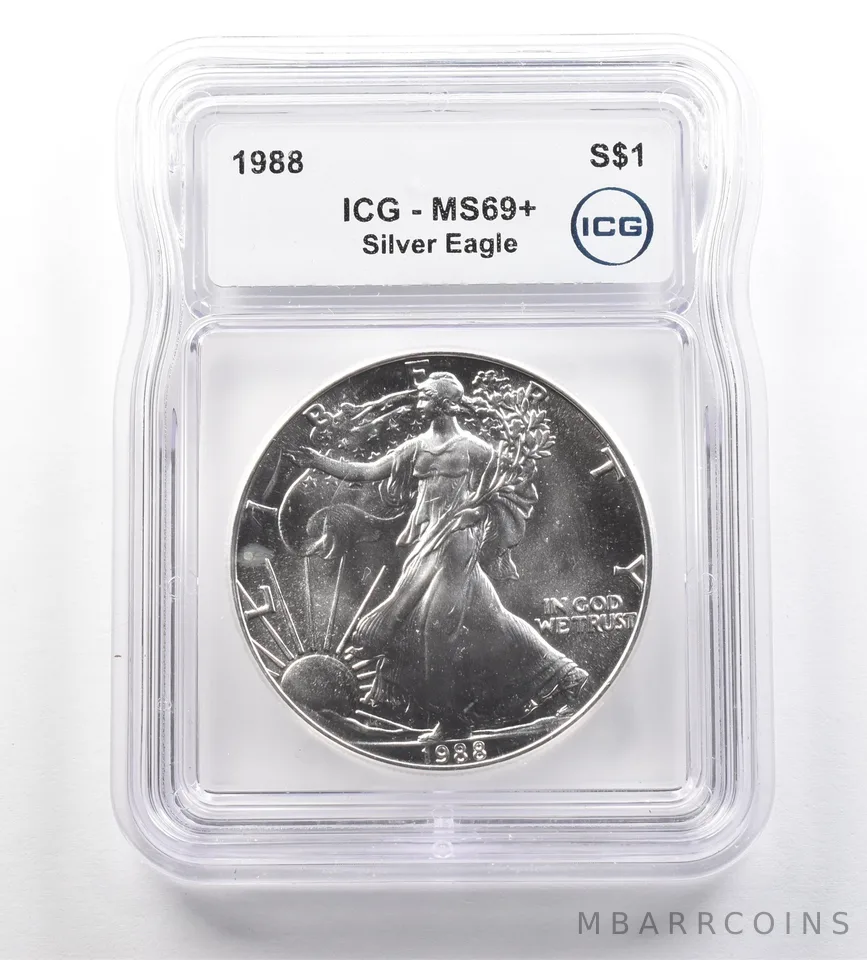 1988 American Silver Eagle Mint Error Struck Thru MS69+ ICG *7658