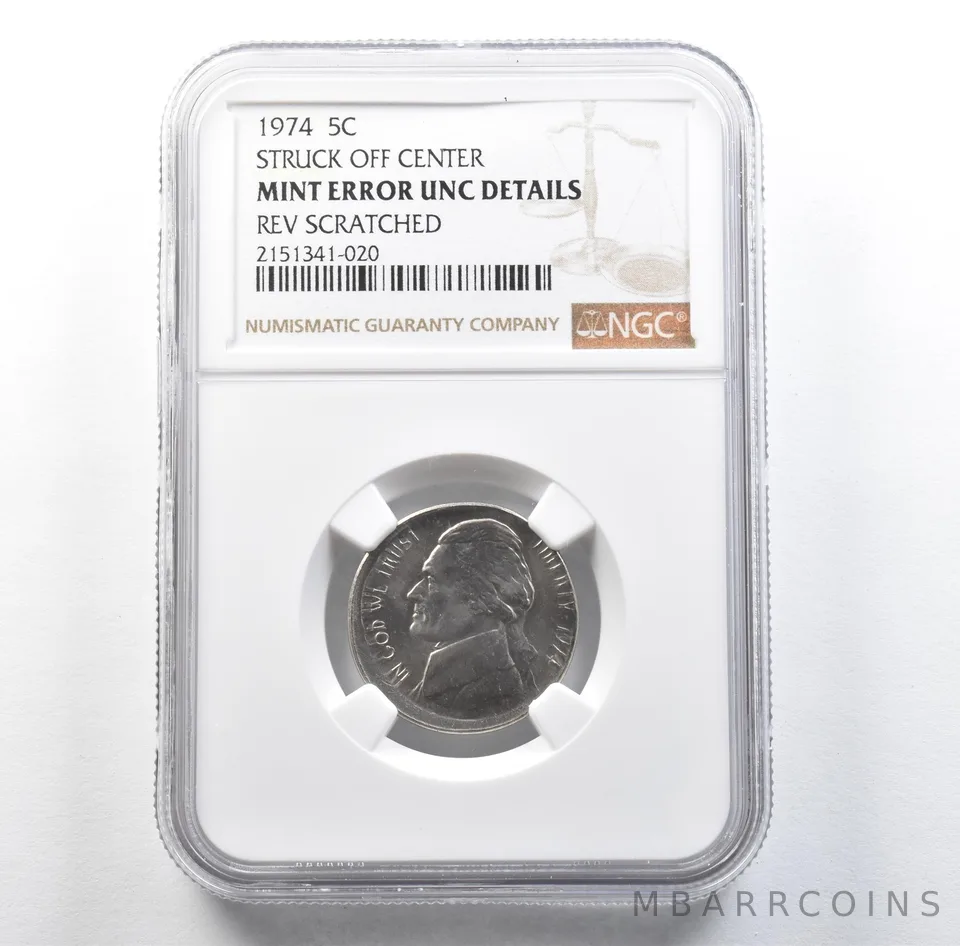 1974 Jefferson Nickel Mint Error Struck Off Center Unc Details Rev NGC *3111