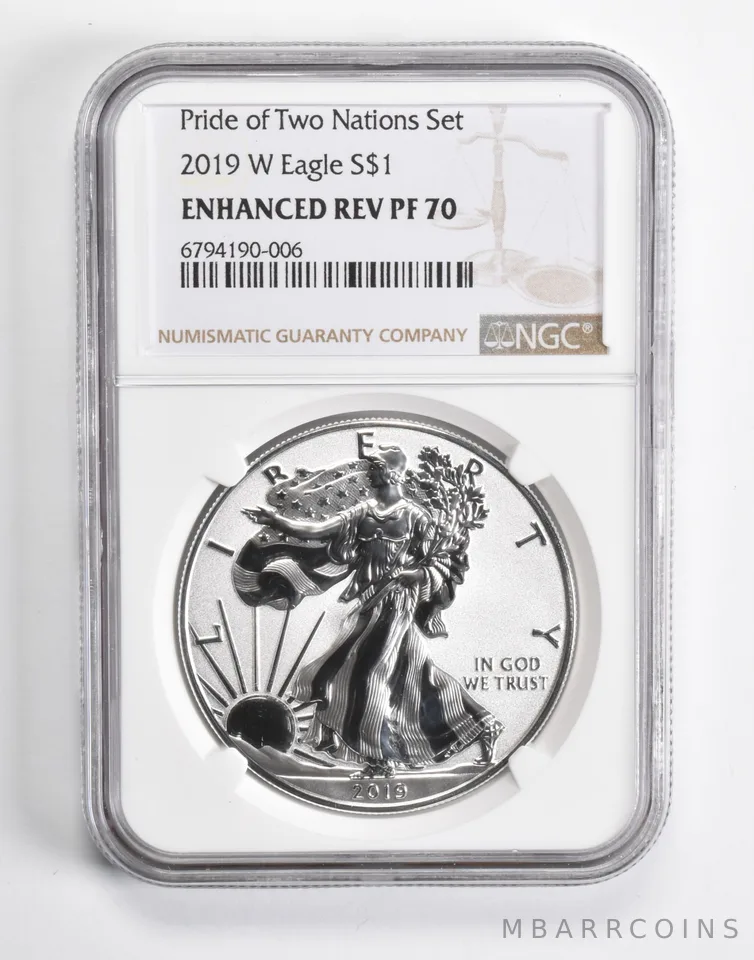 2019-W Reverse PF70 American Silver Eagle Pride of Two Nations NGC Brn Lbl