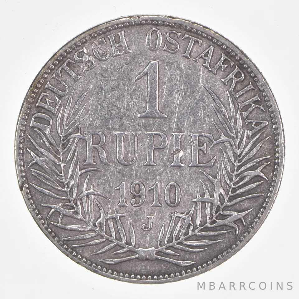 Better Date - 1910 German East Africa 1 Rupee World Coin- Silver *471