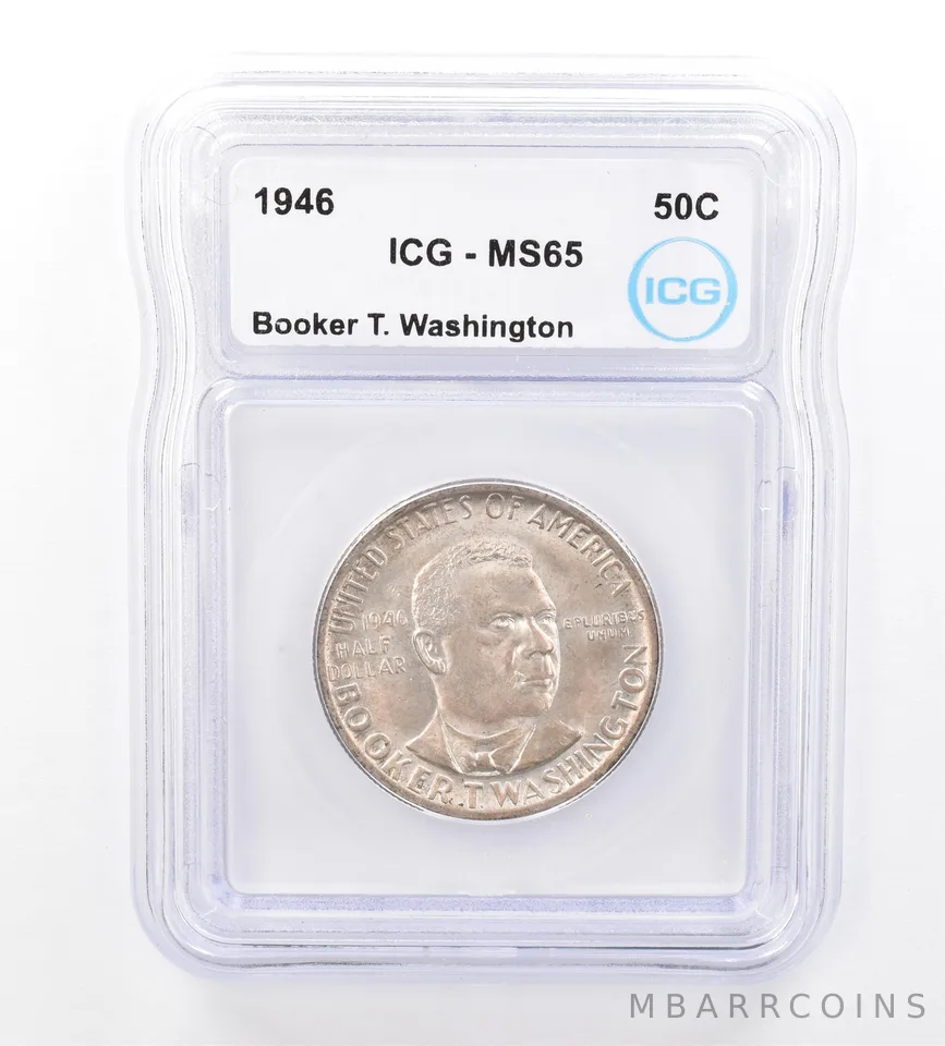 1946 Booker T Washington Commemorative Half Dollar MS65 ICG Beautiful Tone a1614
