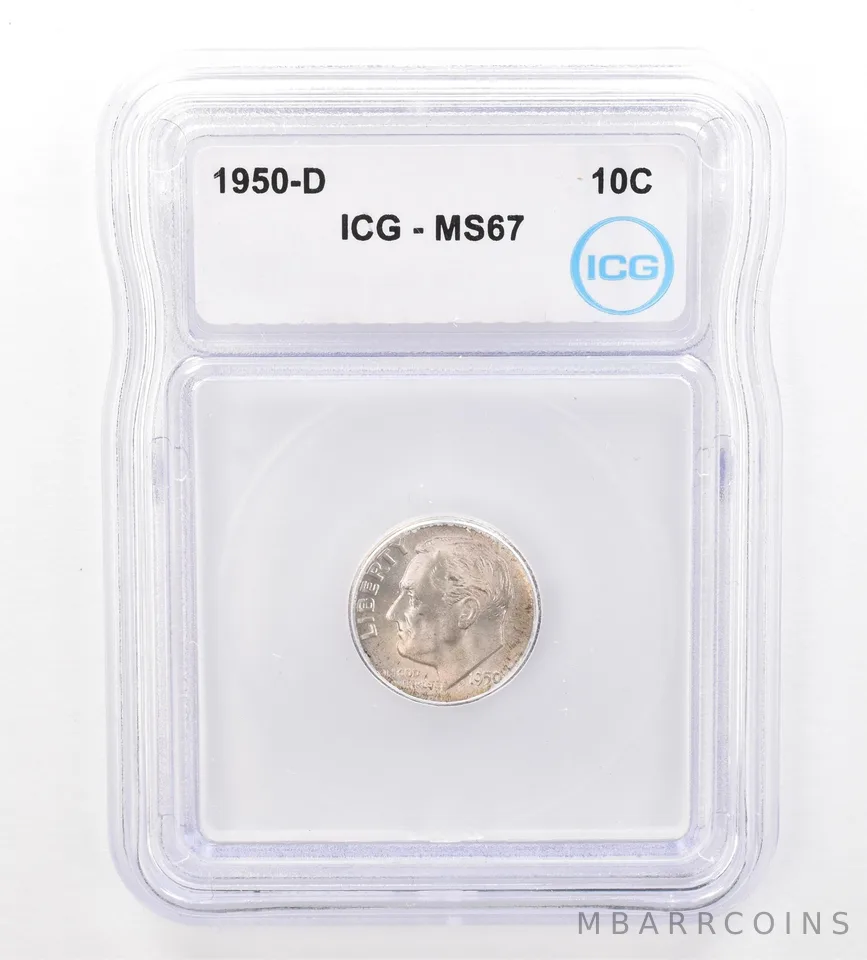 1950-D Roosevelt Dime MS67 ICG Beautiful Tone Reverse *7381