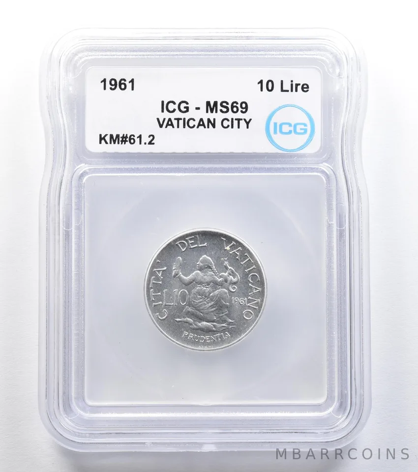 1961 Vatican City 10 Lire KM#61.2 MS69 ICG *7825