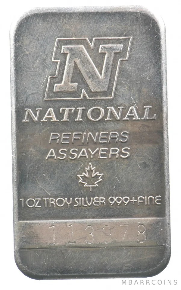 1 Troy Oz Silver Bar National Refiners-Assayers *4197