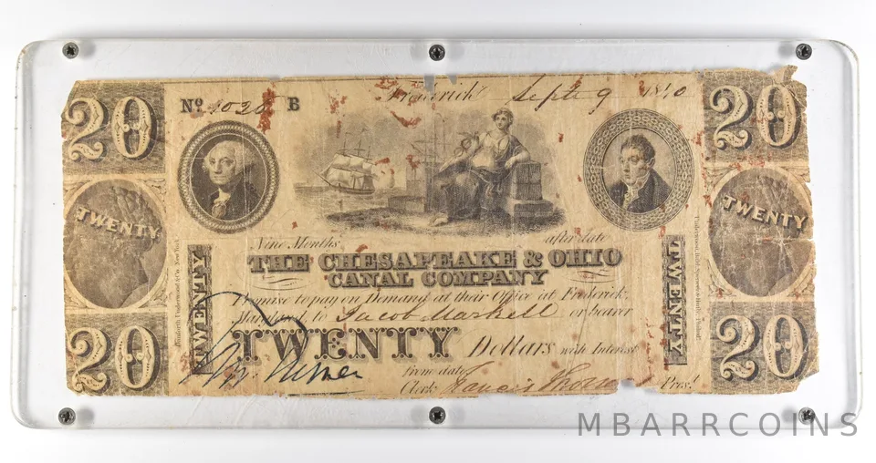 1840 $20 Frederick MD Chesapeake & Ohio Canal Company Obsolete Note *8392