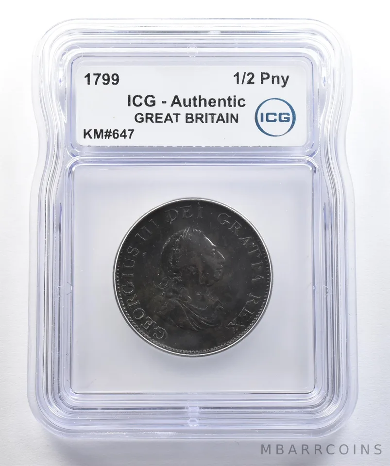 1799 Great Britain Half Penny KM#647 Authentic ICG *7778