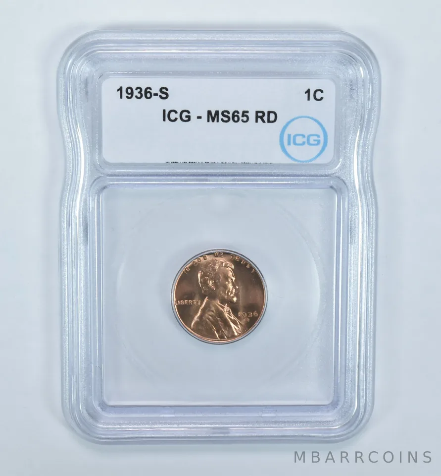 1936-S Lincoln Wheat Cent MS65 RD ICG