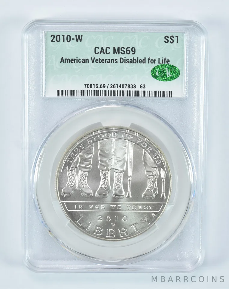 2010-W Disabled Veterans Commemorative Silver Dollar MS69 CAC CACg