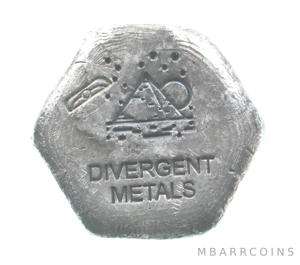 20g Silver Hexagon Egyptian Pyramid Divergent Metals Poured Bar *3911