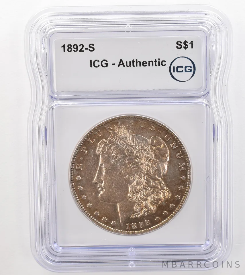 1892-S Morgan Silver Dollar Authentic ICG Beautiful Tone a9120