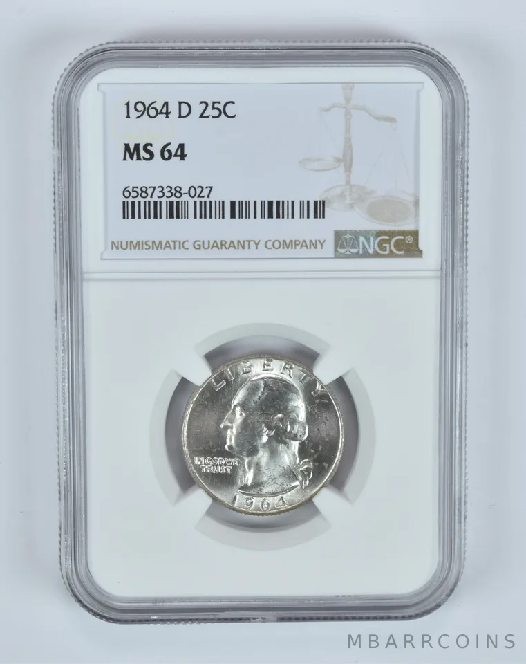 MS64 1964-D Washington Quarter NGC End of Roll Toner a4931