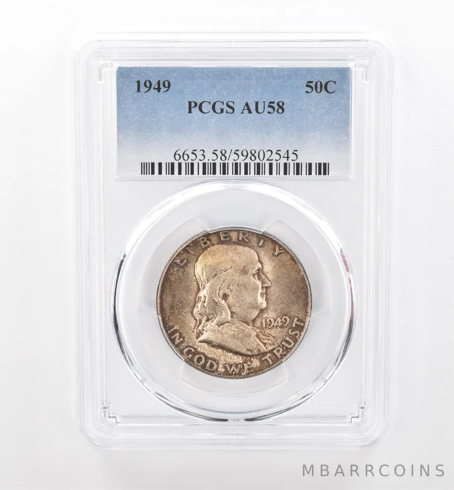 1949 Franklin Half Dollar AU58 PCGS Beautiful Tone *1848