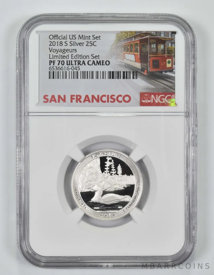 2018-S Quarter Silver Voyageurs PF70 NGC Limited Edition San Fran Lbl
