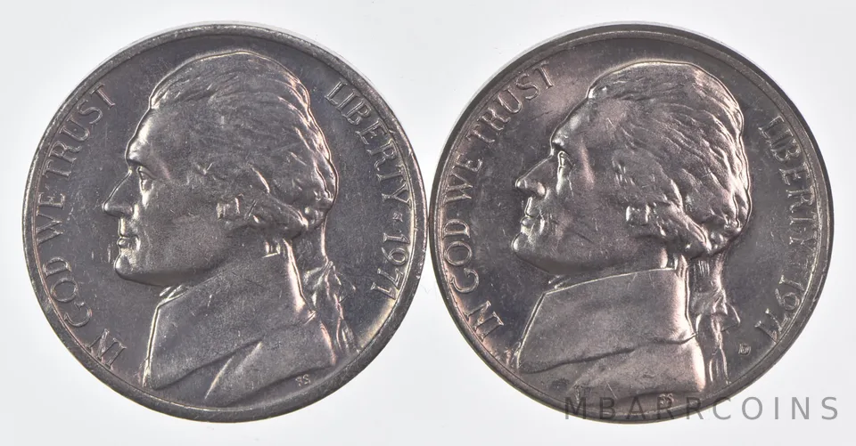 (Set) 1971 P+D Jefferson Nickel Unc Bundle