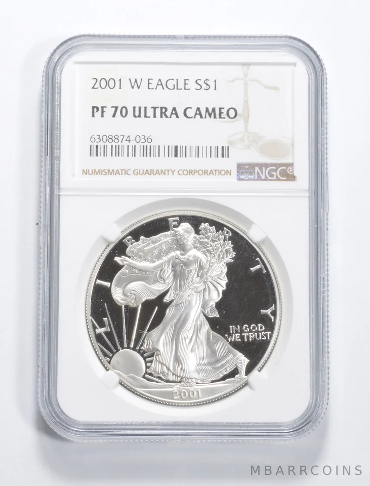 2001-W American Silver Eagle 1 Oz PF70 UCAM NGC Brown Label