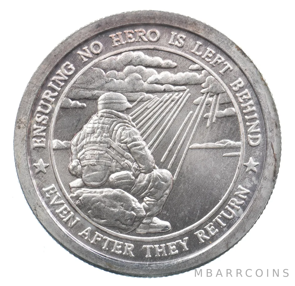 VINTAGE Art Bar/Round Love Your Veterans No Hero Left 1 Oz. Silver 1 T Oz *191