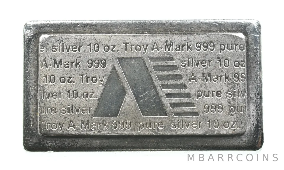 10 Troy Oz Silver Bar A Mark Stacker Vintage *6815
