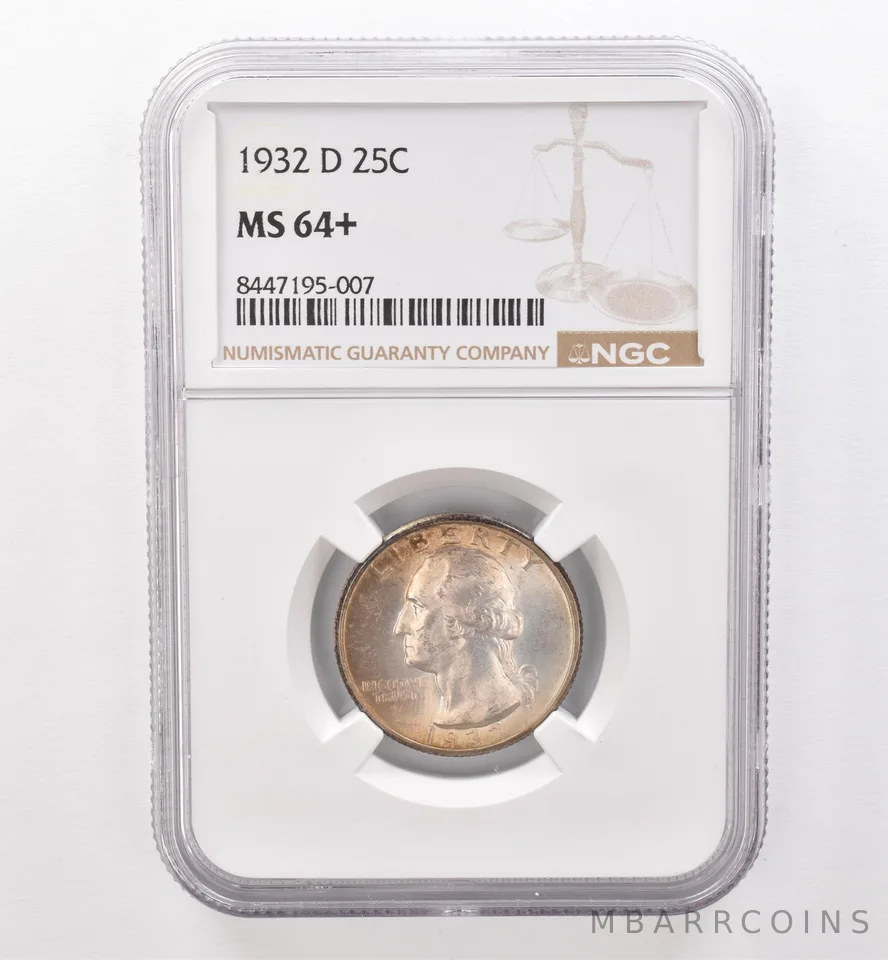1932-D Washington Quarter MS64+ NGC PQ Peripheral Tone *9522