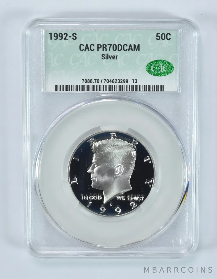 1992-S Kennedy Half Dollar Silver PR70 DCAM CAC CACg