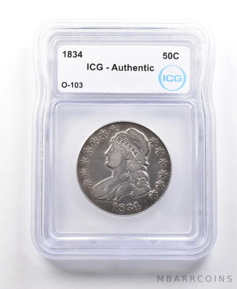 1834 Capped Bust Half Dollar O-103 Authentic ICG Rotate Reverse ERROR *5611