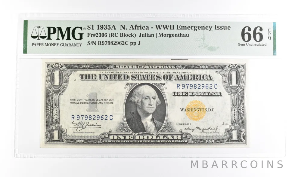 PMG 66 Unc EPQ 1935 A $1 North Africa WWII Emergency Issue Fr#2306 a1112