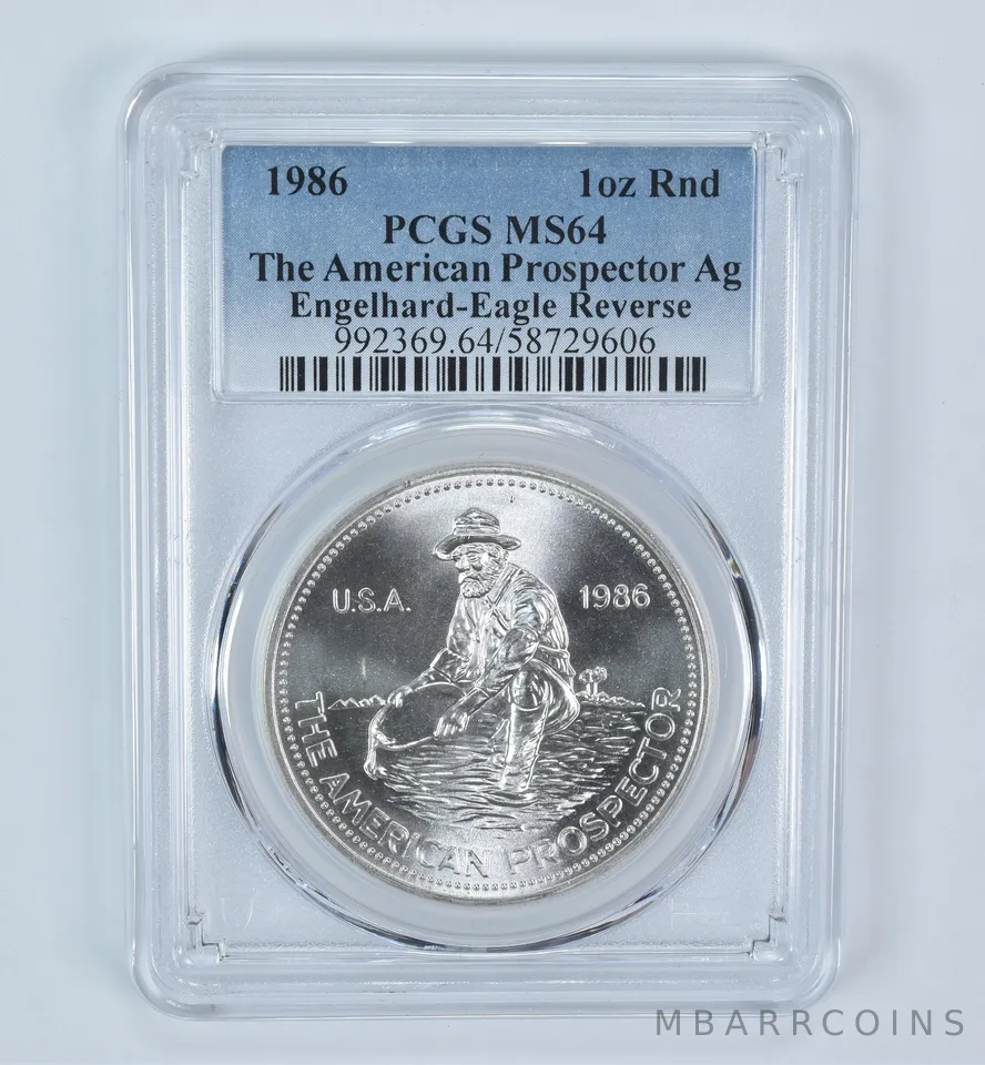 1986 Engelhard Prospector 1 Oz Silver Round Eagle Reverse MS64 PCGS