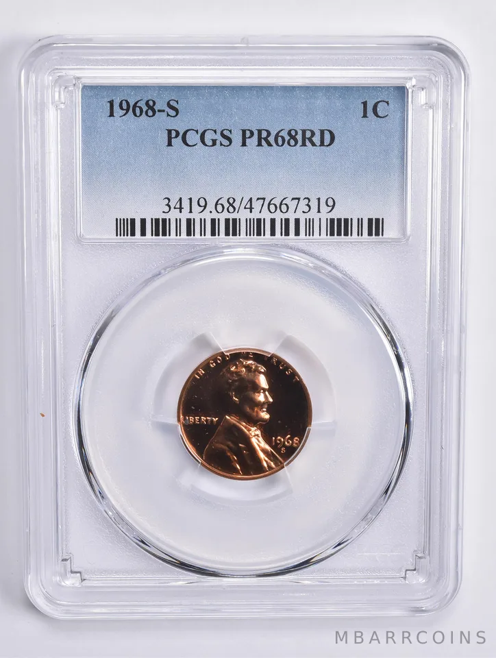 1968-S Lincoln Memorial Cent PR68 RD PCGS Blue Lbl
