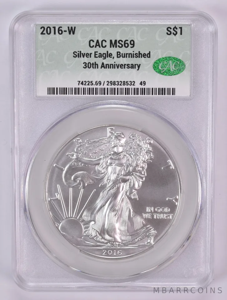 2016-W Burnished Silver Eagle MS69 CAC CACg