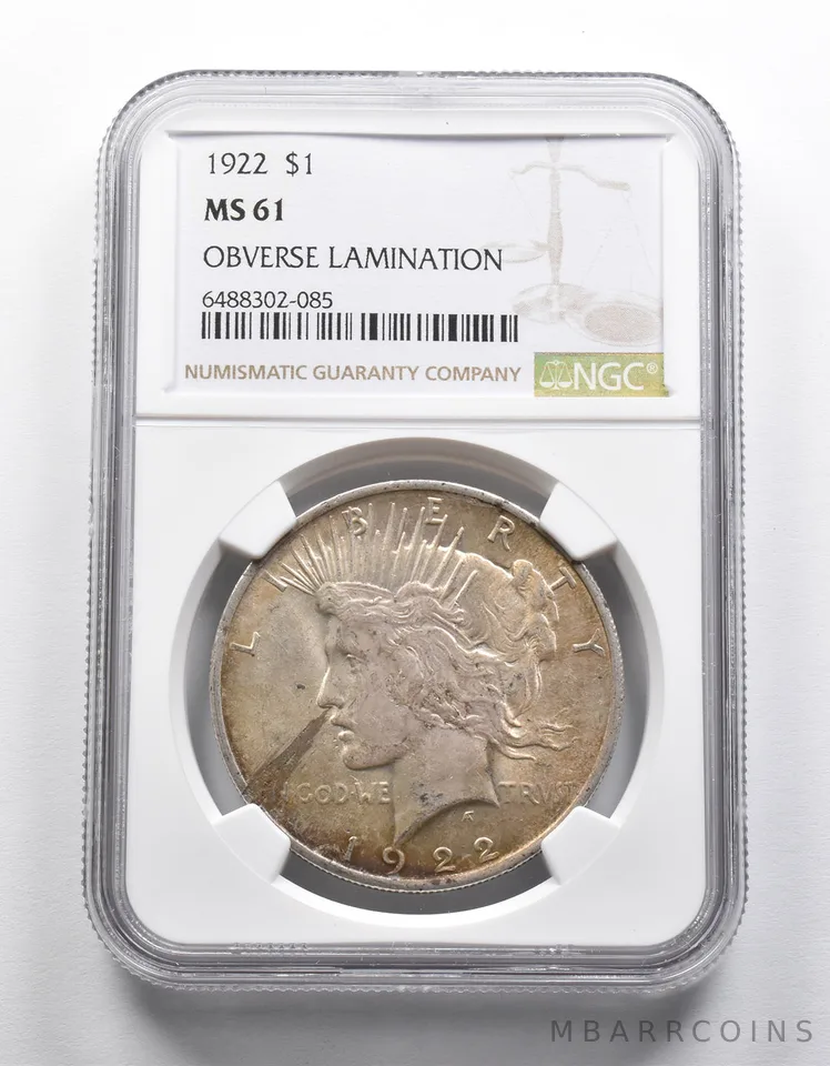 MINT ERROR MS61 1922 Peace Silver Dollar OBV Lamination NGC Snot Rocket a1959