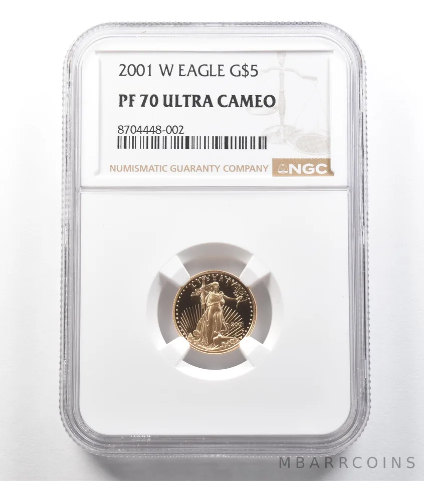 2001-W $5 American Gold Eagle 1/10 Oz Gold PF70 UCAM NGC