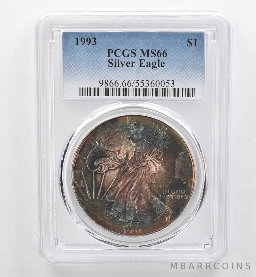 1993 American Silver Eagle MS66 PCGS Beautiful Tone *9528