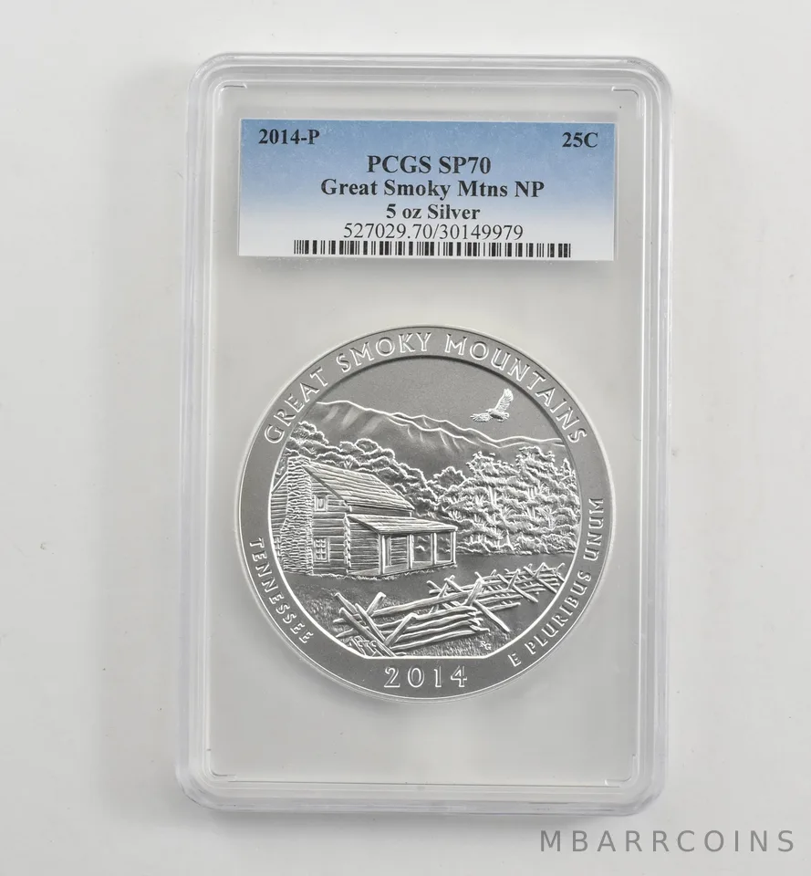 2014-P 5 Oz Silver Quarter ATB Great Smoky Mountains SP70 PCGS *1720
