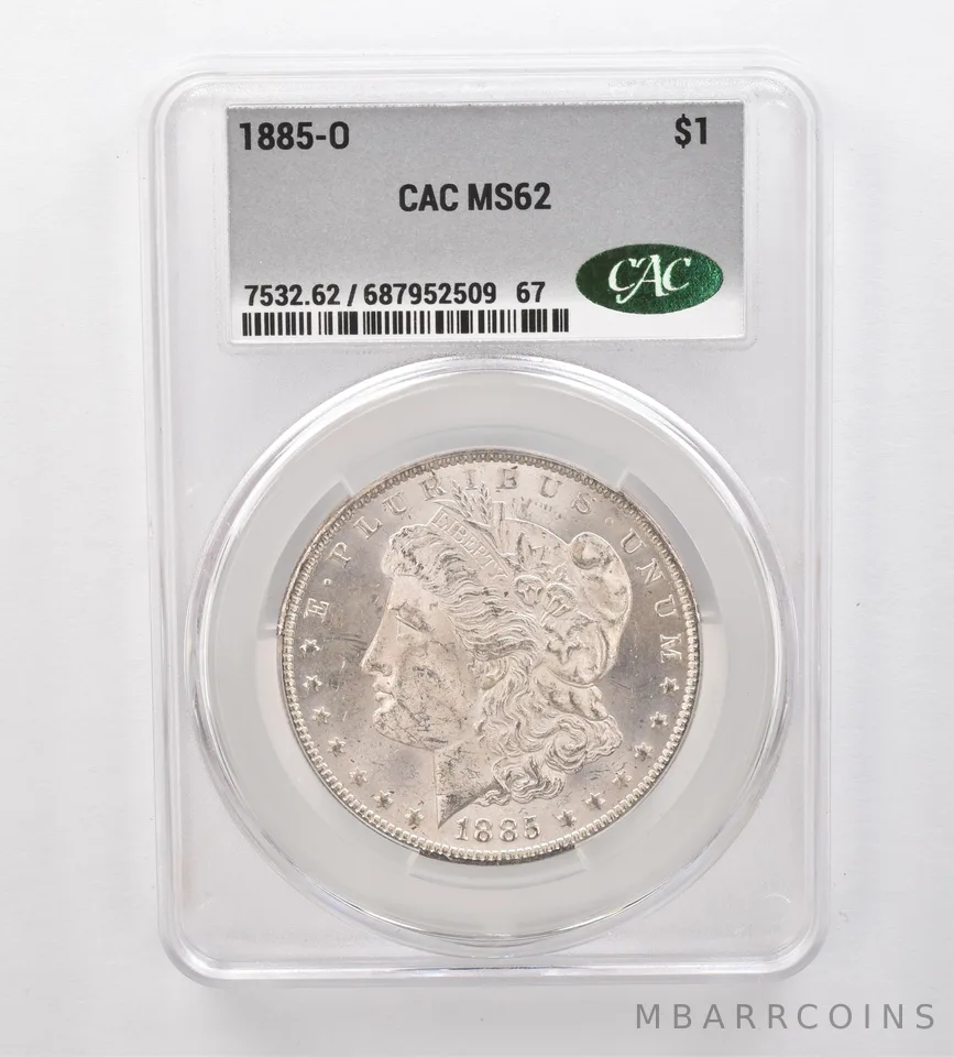 1885-O Morgan Silver Dollar MS62 CAC CACg Beautiful Tone Reverse *2525