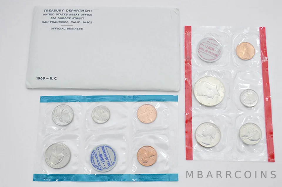 1969 Mint Set with Original Envelope & Flatpacks (10 coins)