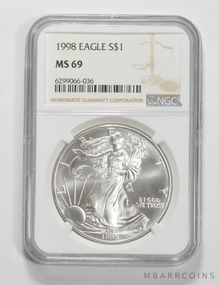 1998 American Silver Eagle MS69 NGC Brown Label