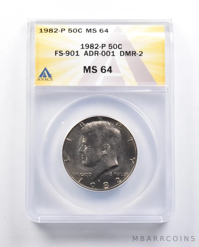 MS64 1982-P Kennedy Half Dollar FS-901 ADR-001 DMR-2 ANACS a9715