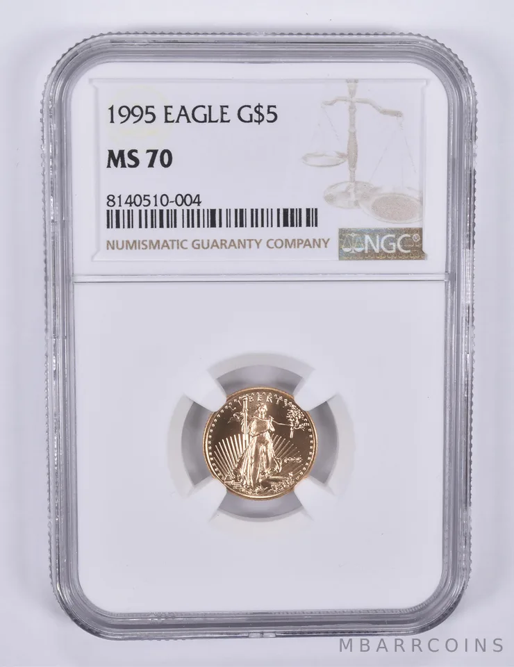 1995 $5 American Gold Eagle 1/10 oz MS70 NGC Brown Label
