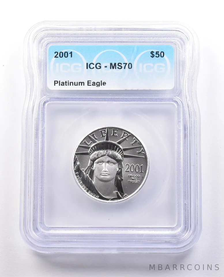 2001 $50 American Platinum Eagle 1/2 Oz Platinum MS70 ICG *0038