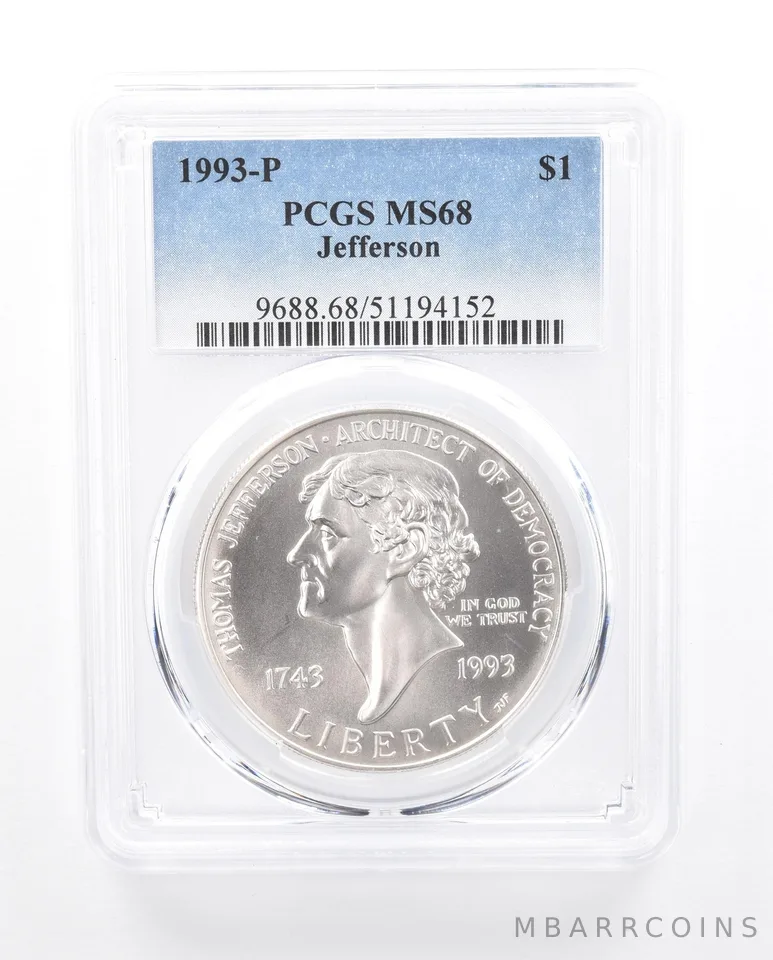 1993-P Jefferson Commemorative Dollar MS68 PCGS Toned - Beautiful *5326