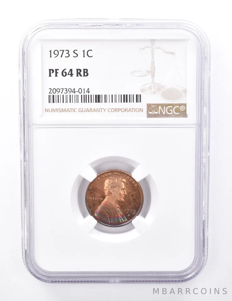 PF64 RB 1973-S Lincoln Memorial Cent - RAINBOW TONING - Graded NGC a7678