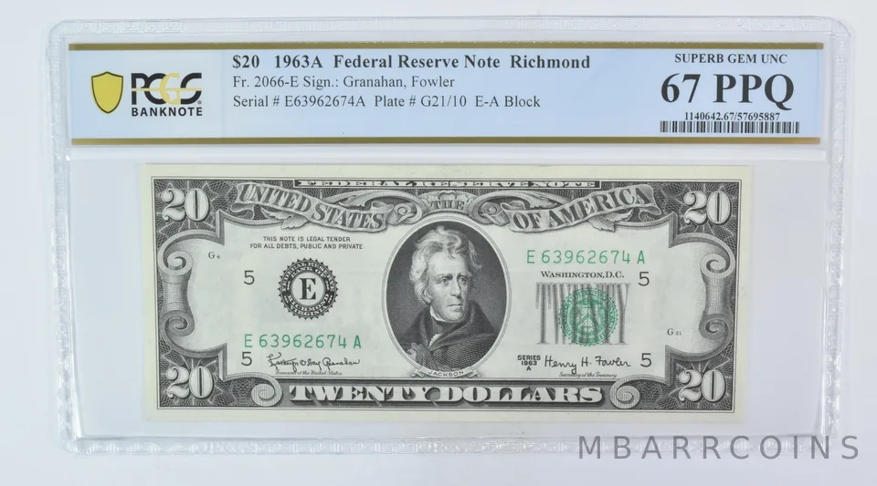 1963 A $20 Richmond VA FRN Fr#2066-E Superb Gem Unc 67 PPQ PCGS a5996