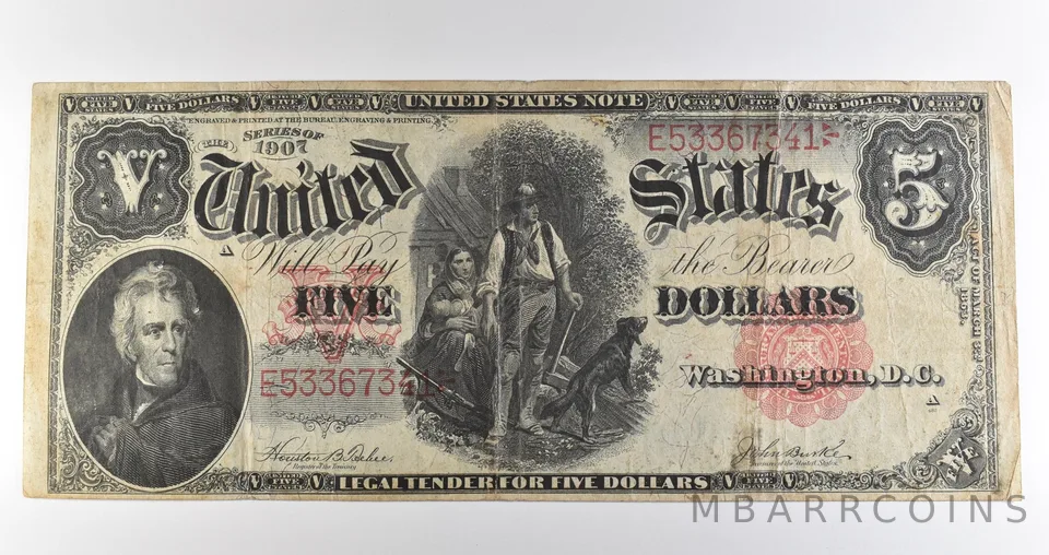 1907 $5 Legal Tender Large Note Red Seal *3530